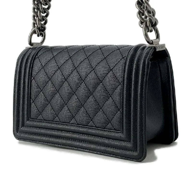 Chanel All - Match Handbag for Versatile StylingCHANEL Boy Chanel ChainShoulder Bag Black A67085 Caviar Leather Size Small