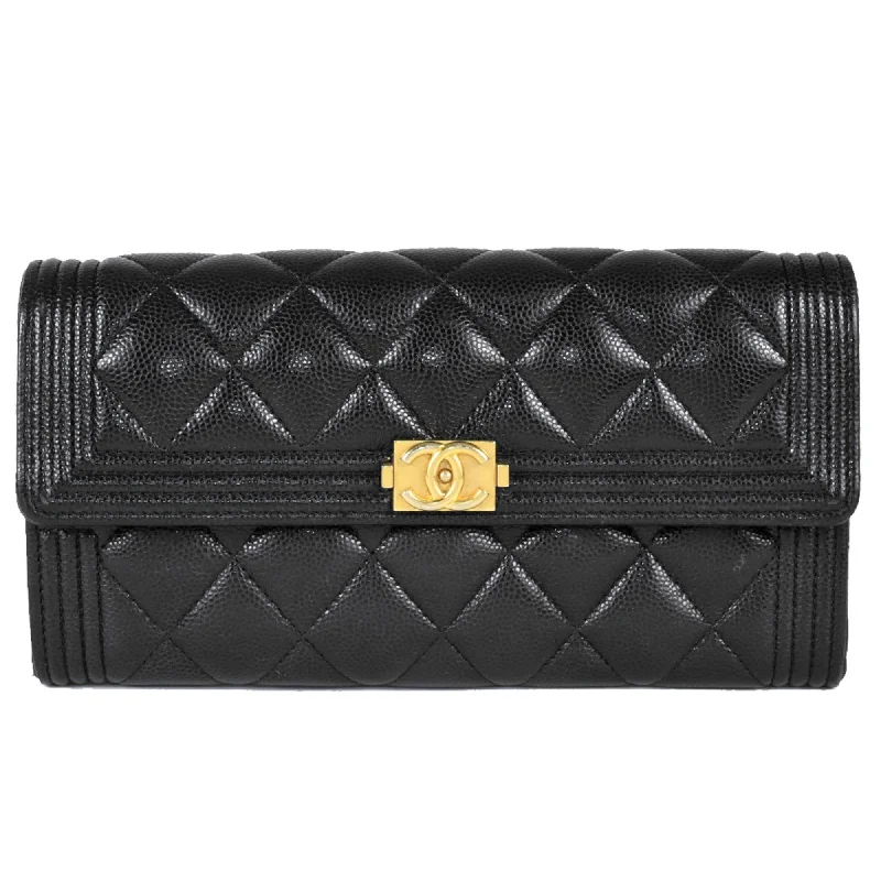 Chanel Small Crossbody Bag for TravelCHANEL Boy Chanel Long Wallet Caviar Skin Black