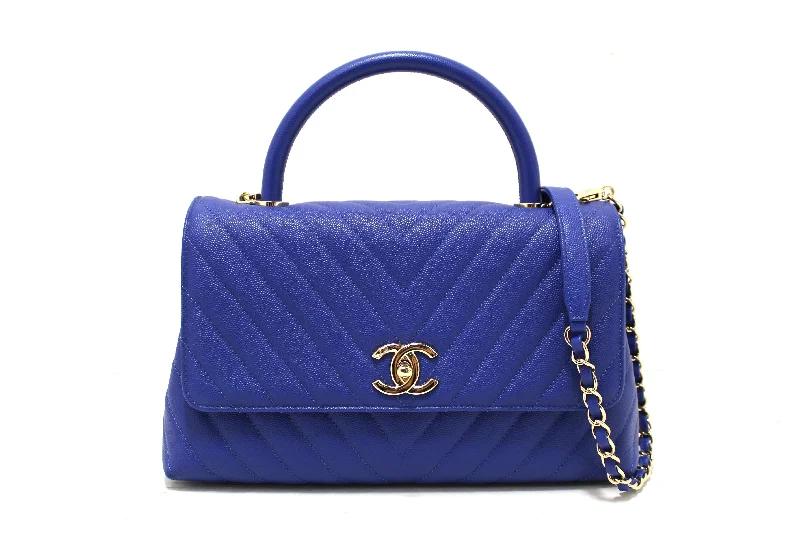 Chanel Quilted Leather Shoulder Bag for FashionistasChanel Blue Chevron Caviar Leather Medium CoCo Handle Flap Bag