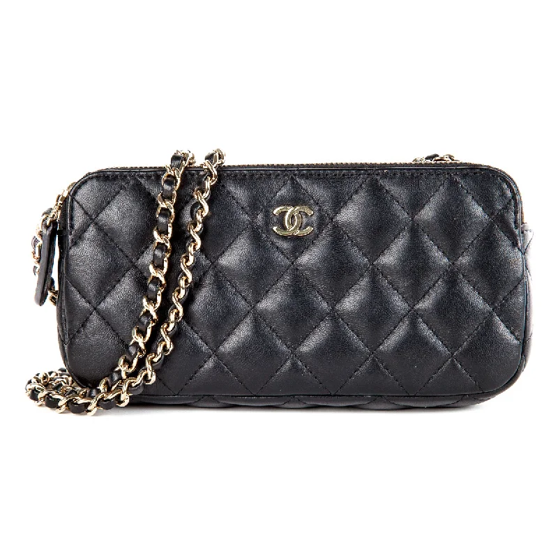 Chanel Chain Strap Handbag for Everyday UseBlack Lambskin Chanel Double Zip WOC