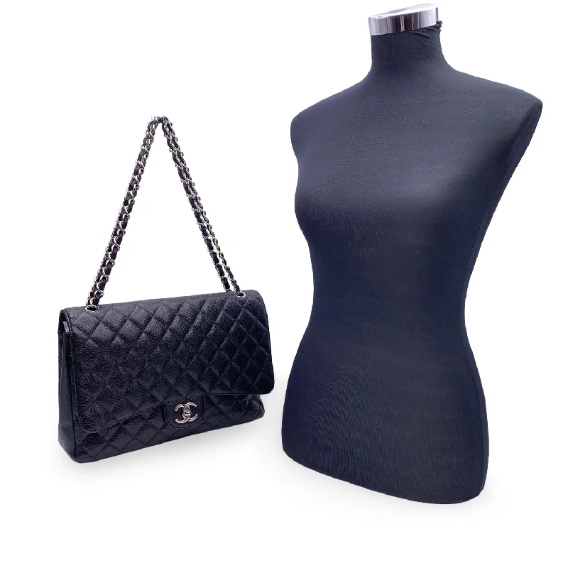 Chanel Handbag with Adjustable Strap for ComfortCHANEL Black Quilted Caviar Maxi Timeless Classic 2.55 Double Flap Bag