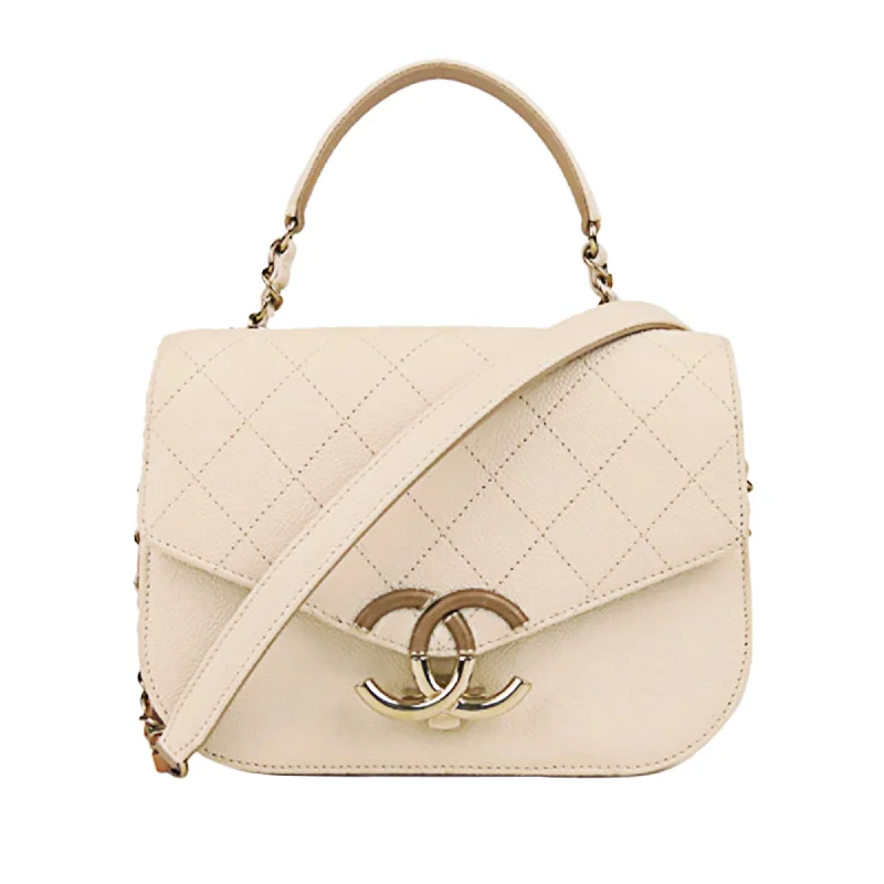 Chanel Chain Strap Handbag for Everyday UseCC Timeless Caviar Leather Satchel in White with SHW