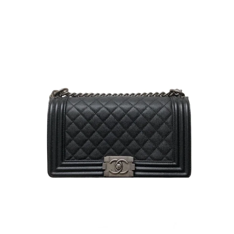 Chanel Black Handbag for Business MeetingsLe Boy Old Medium Caviar Black RHW