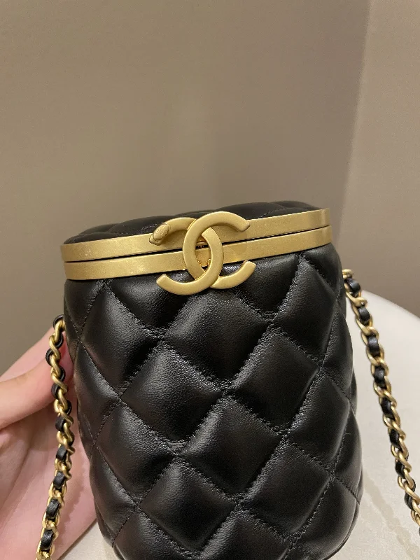 Chanel All - Match Handbag for Versatile StylingChanel Quilted Cc Crown Box Vanity Black Lambskin