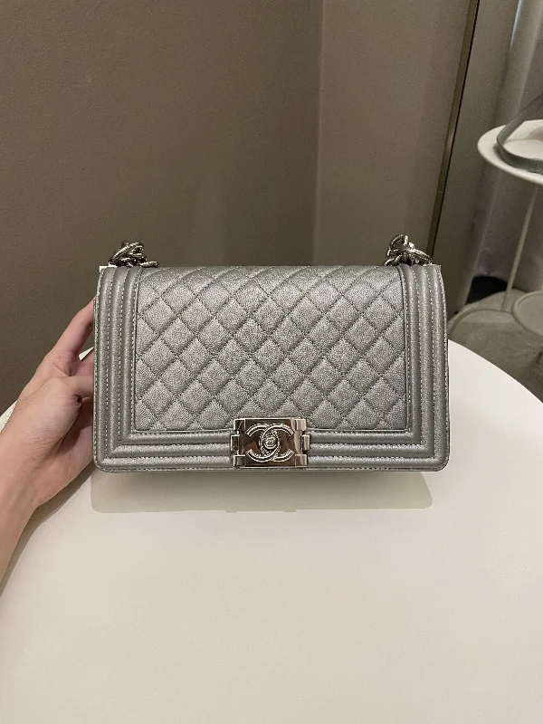 Chanel Limited Edition Handbag for CollectorsChanel Quilted Boy Old Medium Silver Grey Caviar