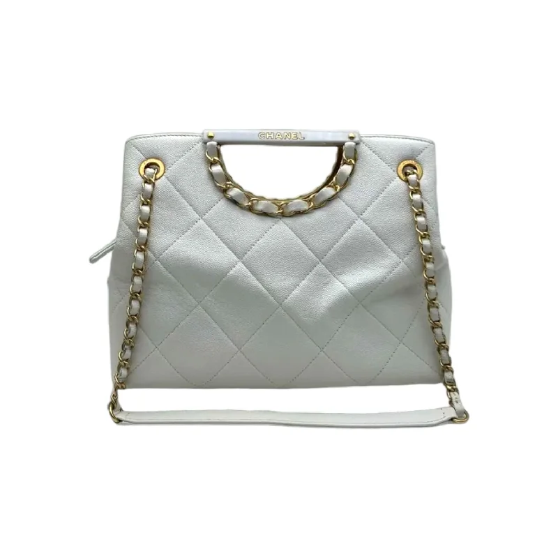 Chanel Handbag with Adjustable Strap for ComfortLimited Edition Chain Tote Leather White GHW