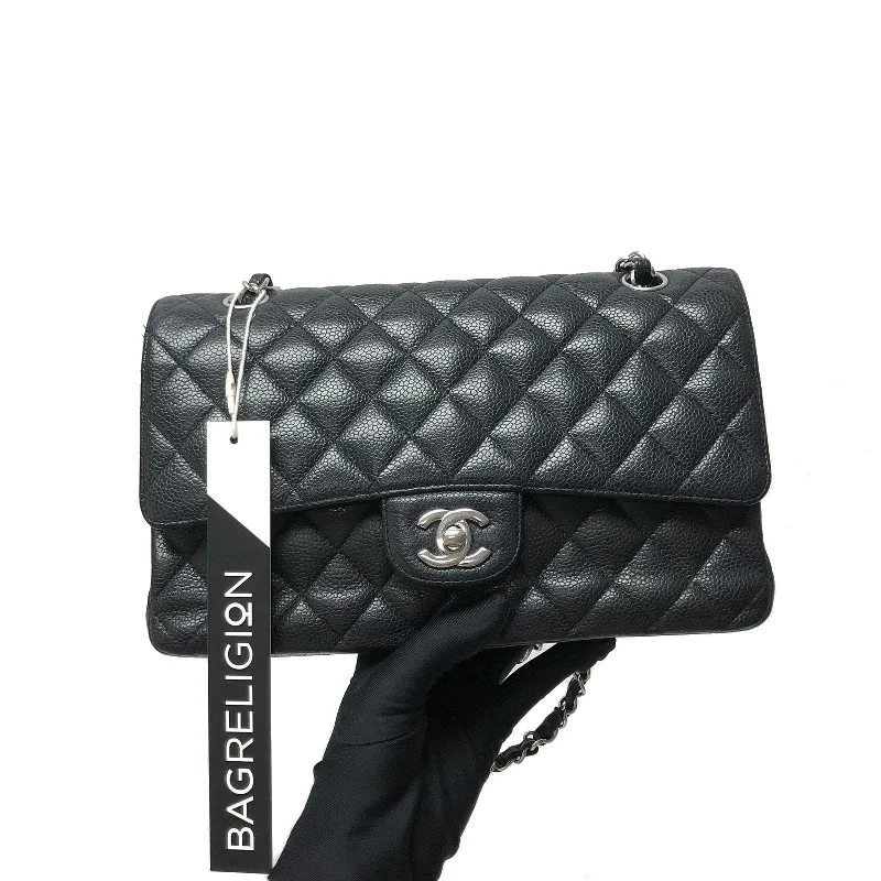 Chanel Handbag with Adjustable Strap for ComfortClassic Double Flap Caviar M/L in Black SHW