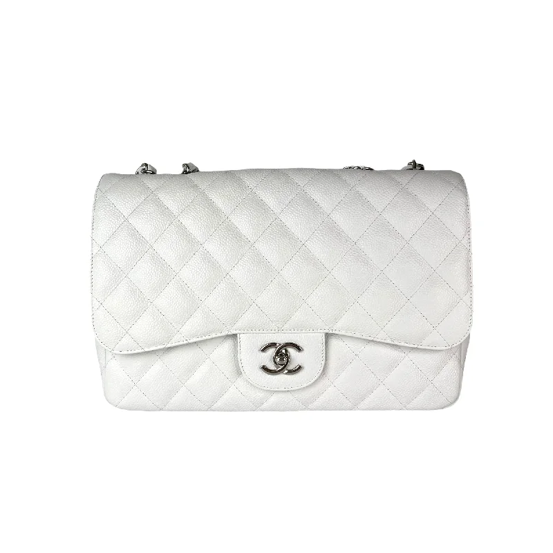 Chanel Small Crossbody Bag for TravelClassic Single Flap Jumbo Bag in White Caviar with SHW