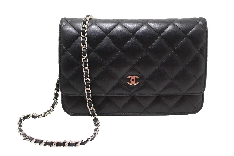 Chanel Handbag with Adjustable Strap for ComfortChanel Black Quilted Lambskin Leather Wallet On Chain WOC Messenger Bag