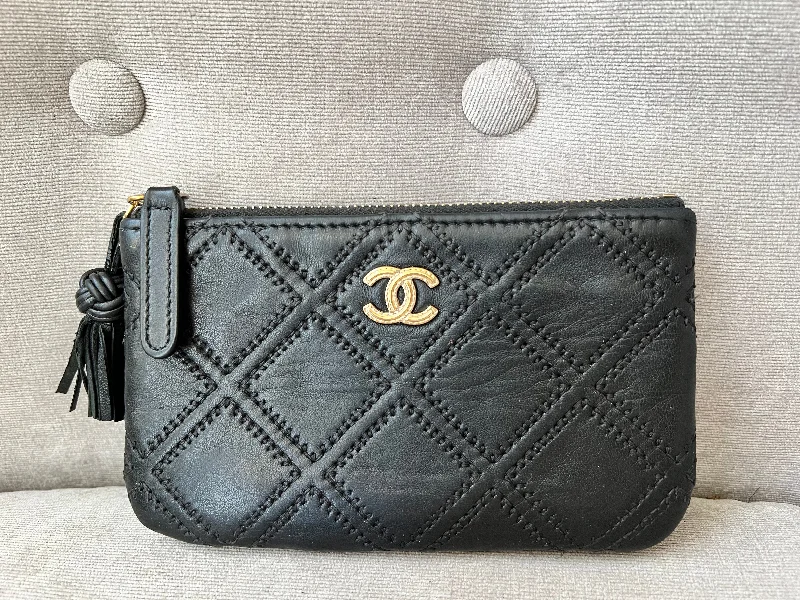 Chanel Black Handbag for Business MeetingsChanel Black Lambskin Stitched Small Cosmetic Pouch