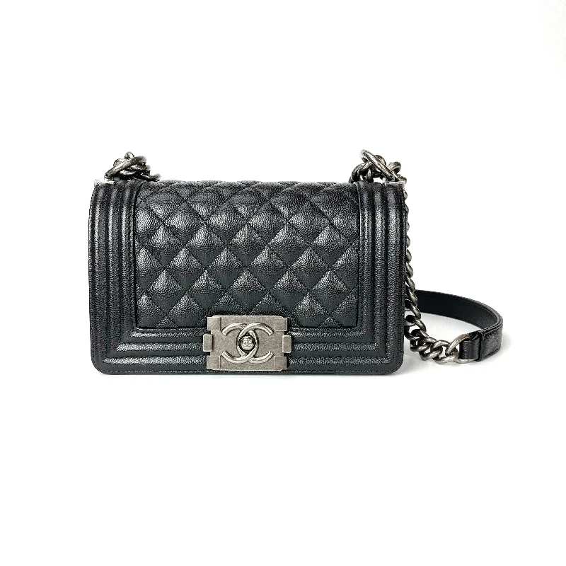 Chanel Handbag with Adjustable Strap for ComfortSmall Boy in quilted Caviar with RHW