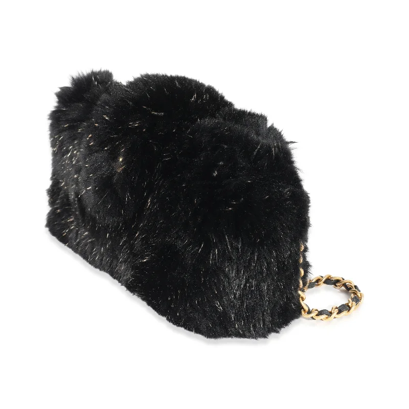 Chanel Designer Handbag with Unique DesignChanel CC Black Fur Chain Clutch