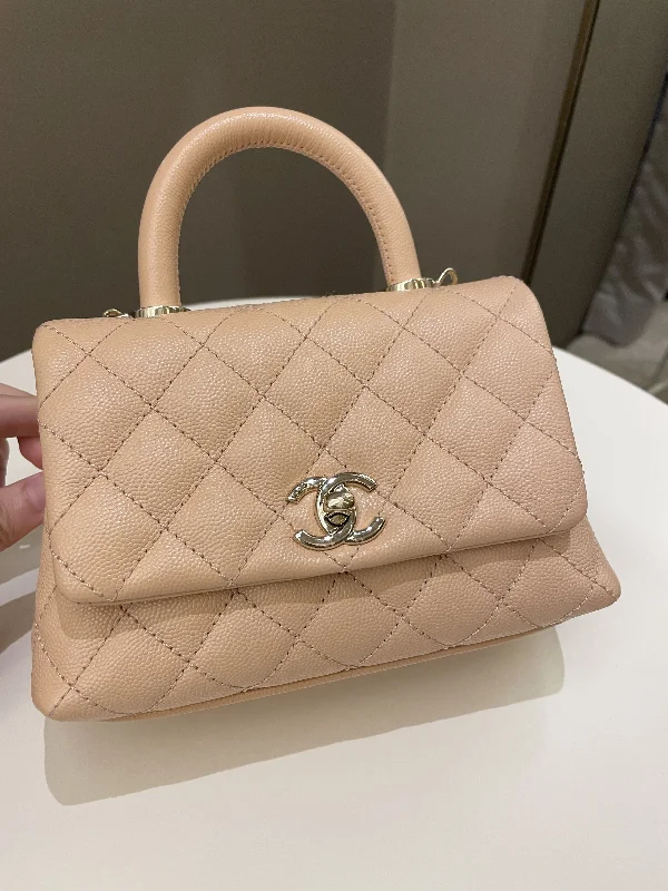 Chanel Handbag with Adjustable Strap for ComfortChanel Quilted Coco Handle Mini Peachy Pink Caviar