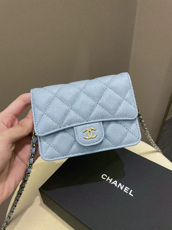 Chanel Designer Handbag with Unique DesignChanel Quilted Clutch On Chain Blue Caviar