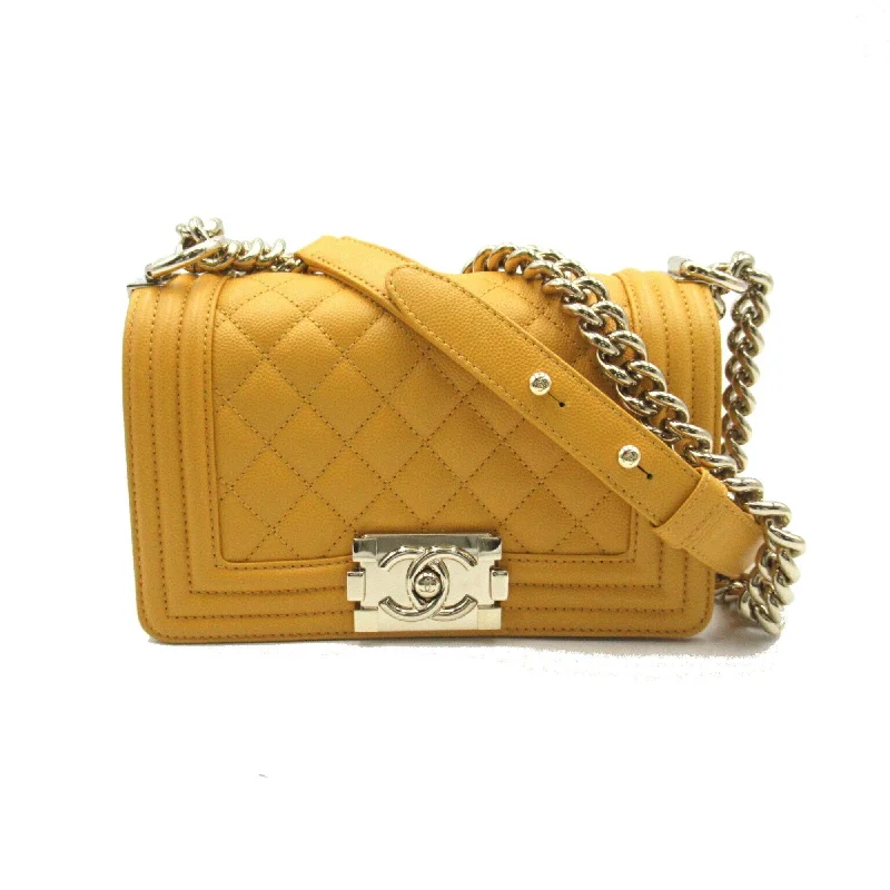 Chanel Small Crossbody Bag for TravelCHANEL Boy Chanel Chain Shoulder Bag, Caviar Skin (Grained Calf), Women's, Yellow, A67085