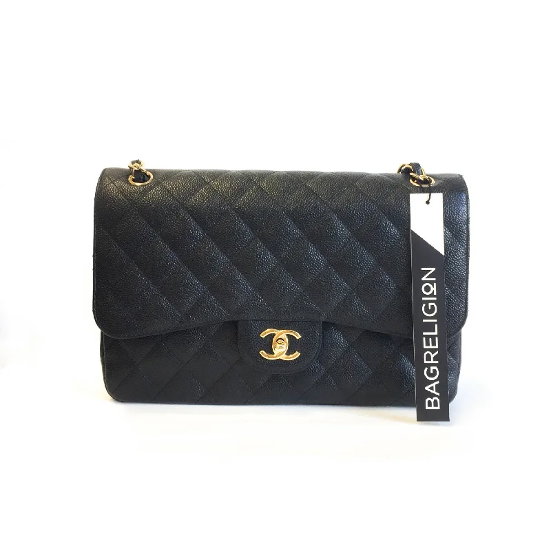 Chanel New Arrival Handbag with Gold HardwareDouble Flap Jumbo in Black Caviar Leather