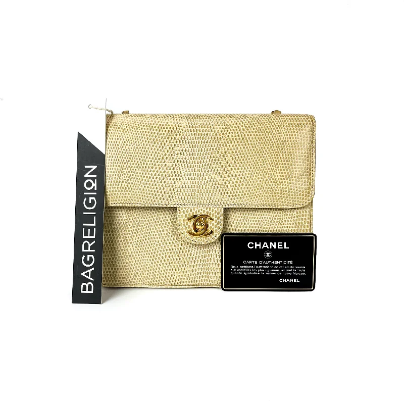 Chanel New Arrival Handbag with Gold HardwareLizard Mini Square Flap in Beige with GHW