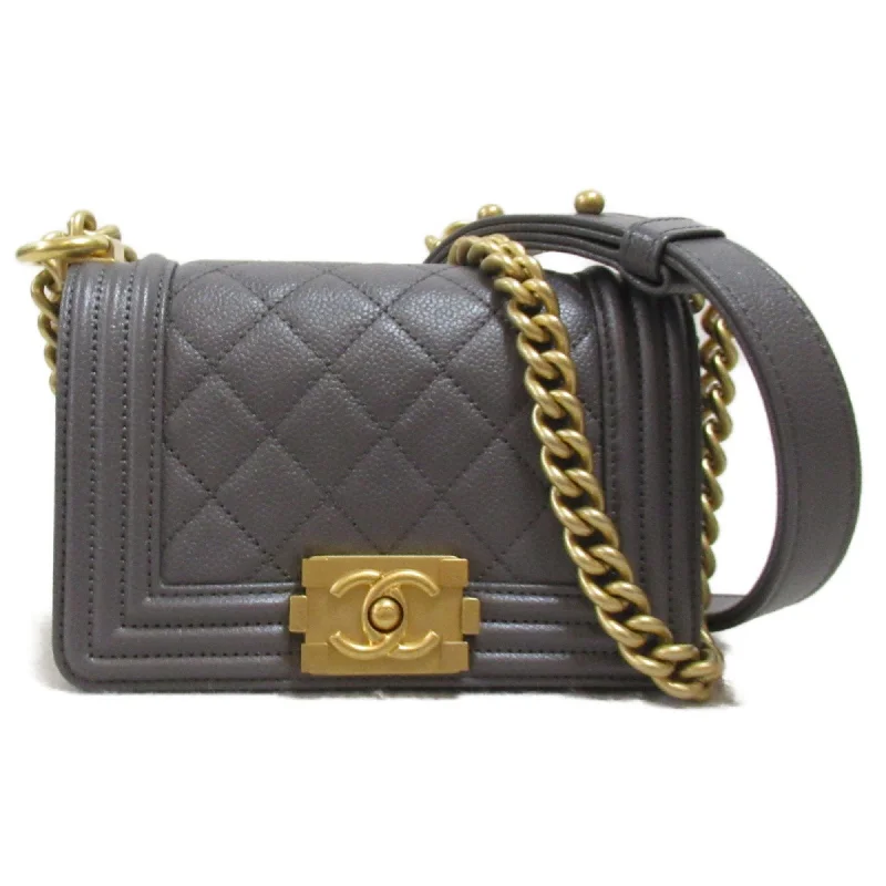 Chanel New Arrival Handbag with Gold HardwareCHANEL Boy Chanel Mini Chain Shoulder Bag Gray Caviar Skin (Grained Calf)