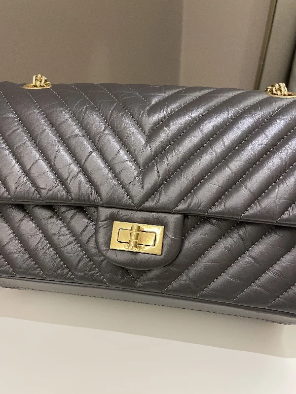 Chanel Black Handbag for Business MeetingsChanel 2.55 225 Chevron Reissue Double Flap Dark Grey Aged Calfskin