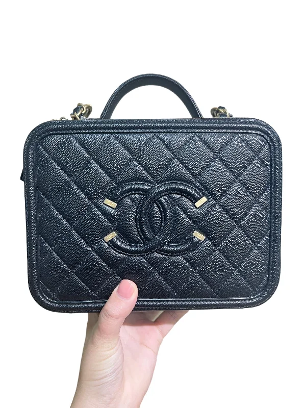 Chanel Handbag with Adjustable Strap for ComfortChanel Black Vanity Case Medium Size GoldHardwere