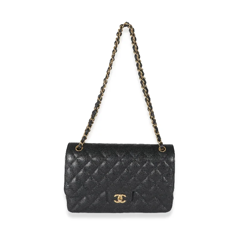 Chanel All - Match Handbag for Versatile StylingCHANEL Black Quilted Caviar Jumbo Double Flap Bag