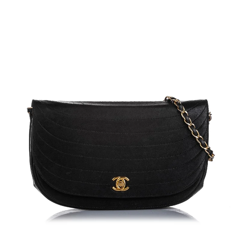 Chanel Designer Handbag with Unique DesignChanel Quilted Half Moon Lambskin Leather Flap Bag Black