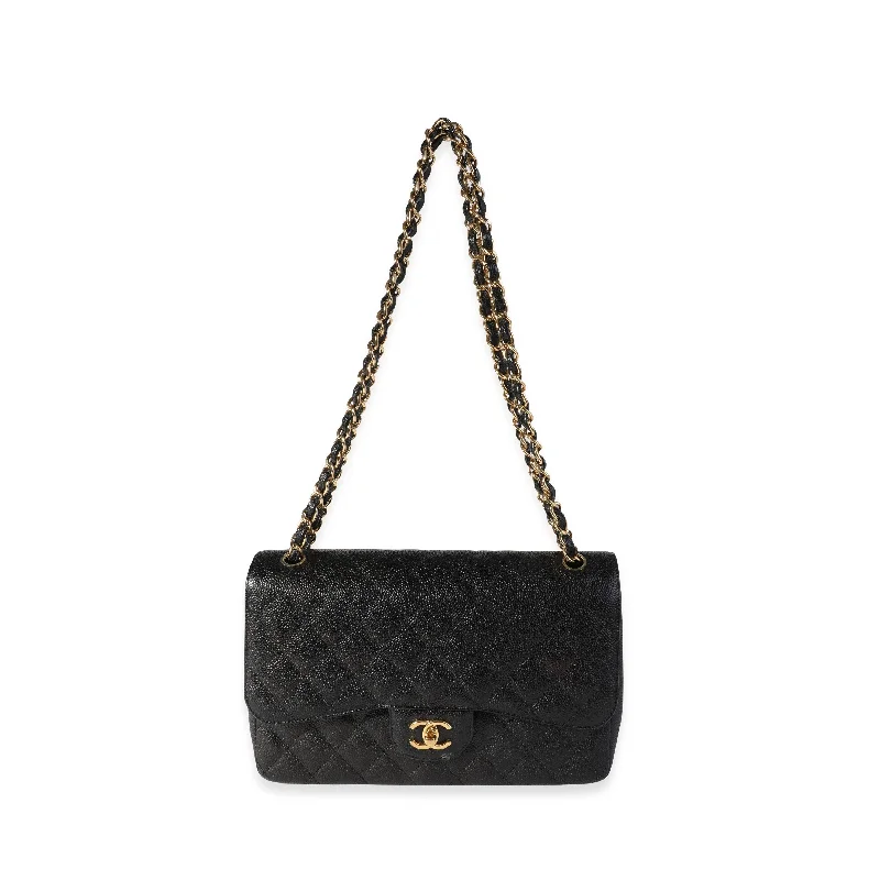 Chanel All - Match Handbag for Versatile StylingCHANEL Black Quilted Caviar Jumbo Classic Double Flap Bag