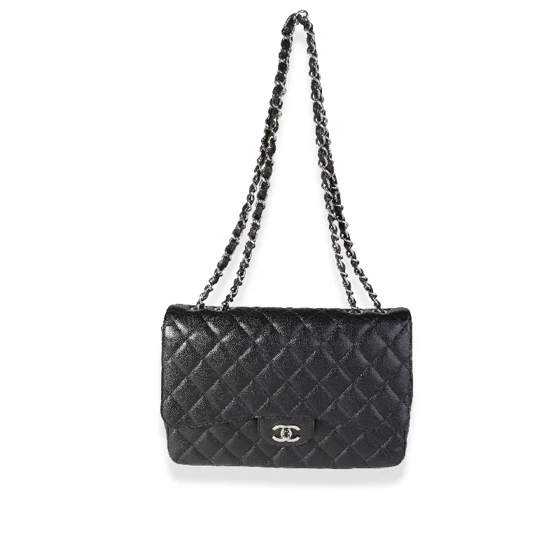 Chanel Designer Handbag with Unique DesignCHANEL Black Quilted Caviar Jumbo Classic Single Flap Bag