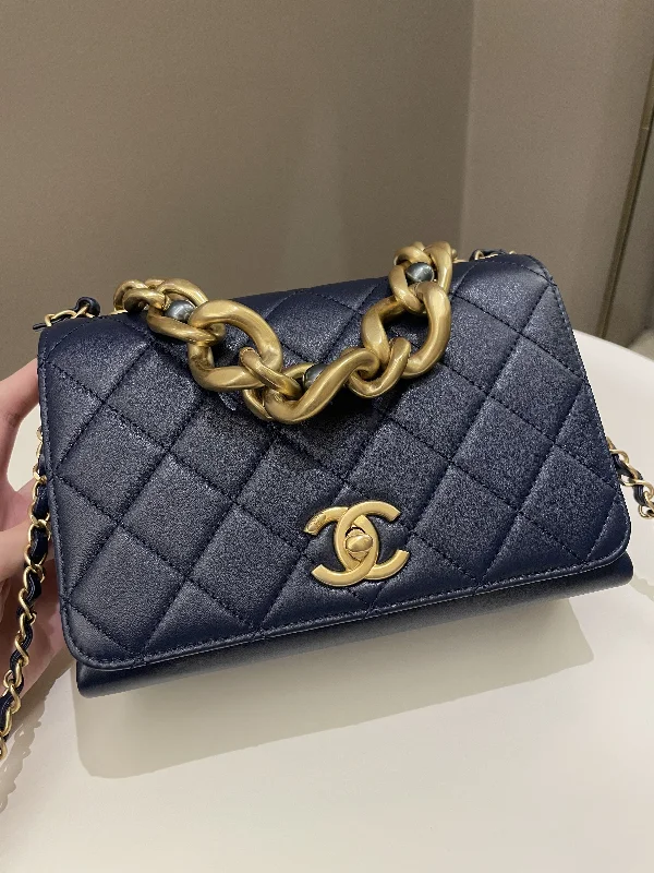 Chanel Classic Flap Bag for Evening PartyChanel Chain Top Accordian Bag Navy Calfskin