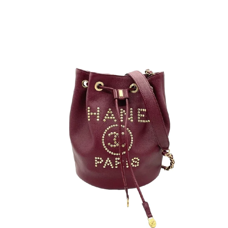 Chanel Vintage Inspired Handbag for Retro LoversMedium Deauville Drawstring Bucket Caviar Burgundy GHW