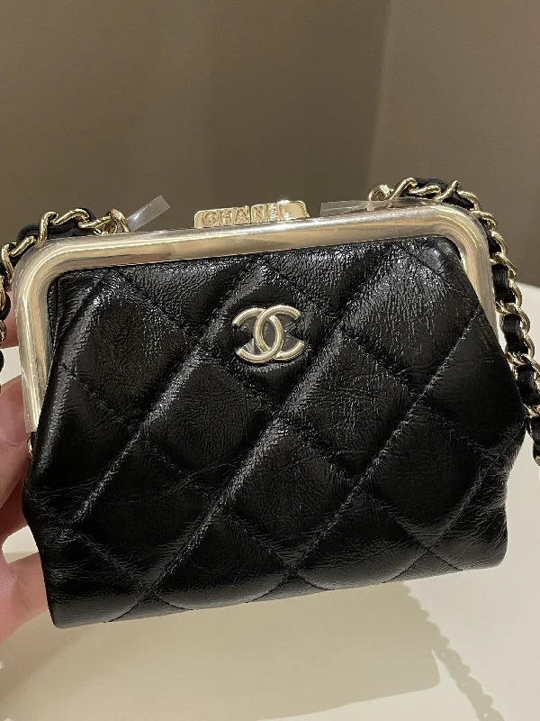 Chanel Chain Strap Handbag for Everyday UseChanel Quilted Clasp Pouch On Chain Black Aged Calfskin