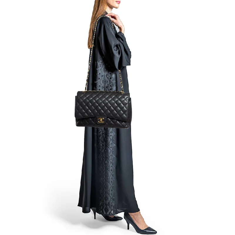 Chanel Medium Tote Bag for Office LadiesCHANEL Black Quilted Caviar Leather Maxi Classic Double Flap Bag