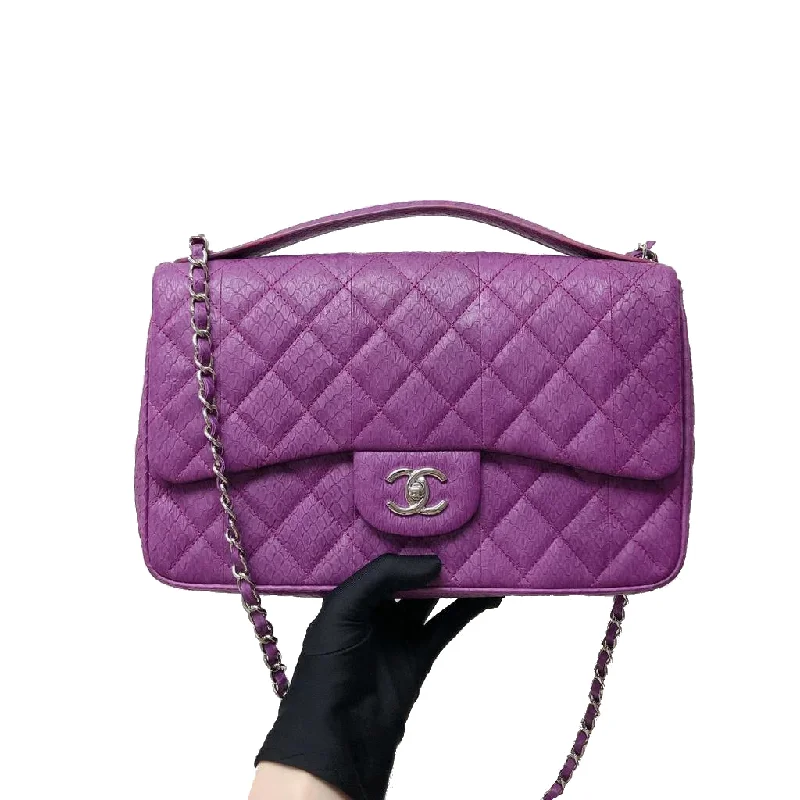 Chanel Chain Strap Handbag for Everyday UseElaphe Snakeskin Easy Carry Jumbo Flap Purple SHW