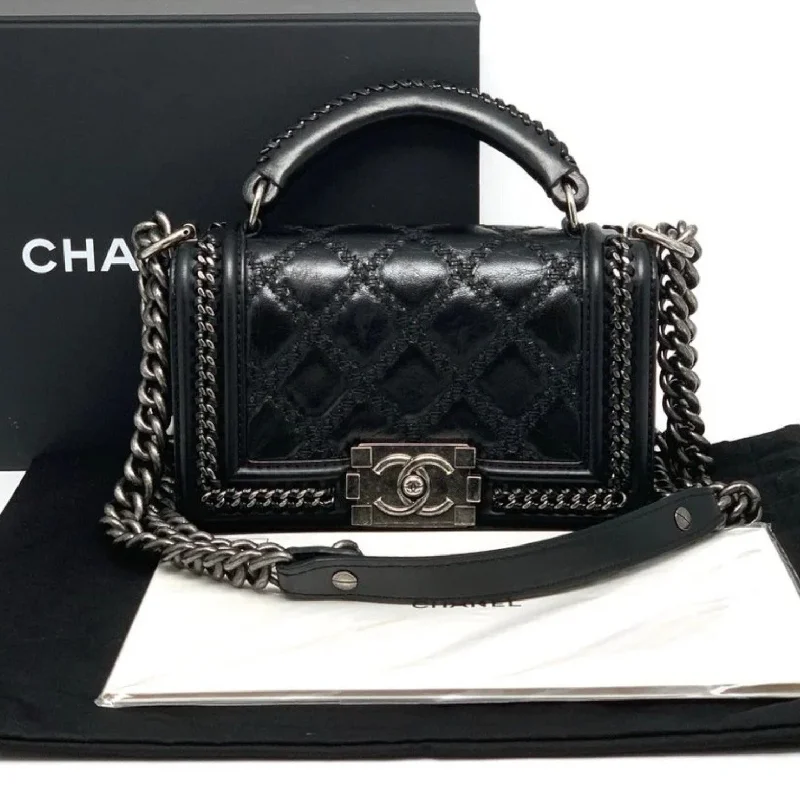 Chanel Lightweight Handbag for Daily ErrandsSmall Boy Top Handle Flap Goatskin Quilted Black RHW