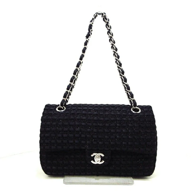 Chanel Black Handbag for Business MeetingsMedium Classic Flap Black Tweed SHW