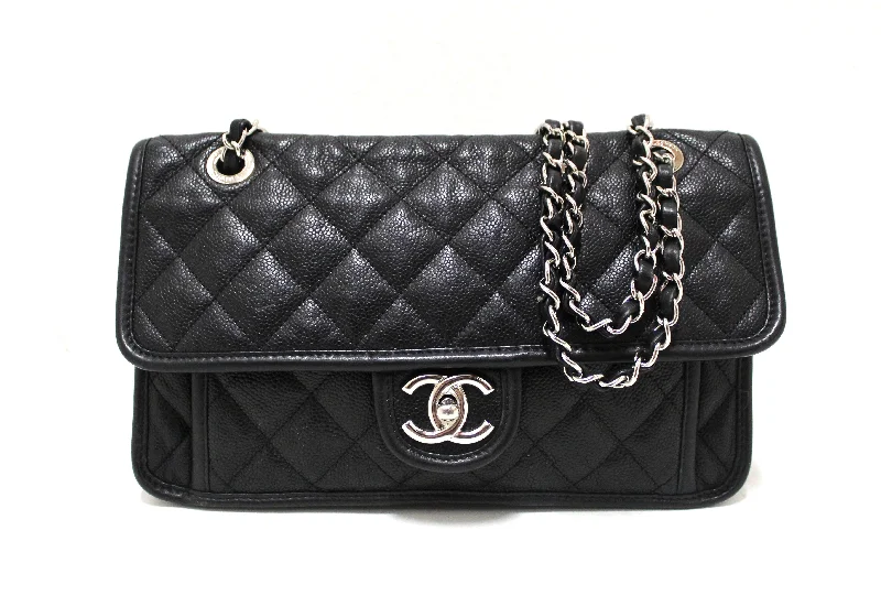 Chanel Chain Strap Handbag for Everyday UseChanel Black Quilted Caviar Leather Riviera Flap Shoulder Bag