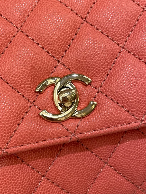 Chanel All - Match Handbag for Versatile StylingChanel 22A Quilted Coco Handle Coral Pink Caviar