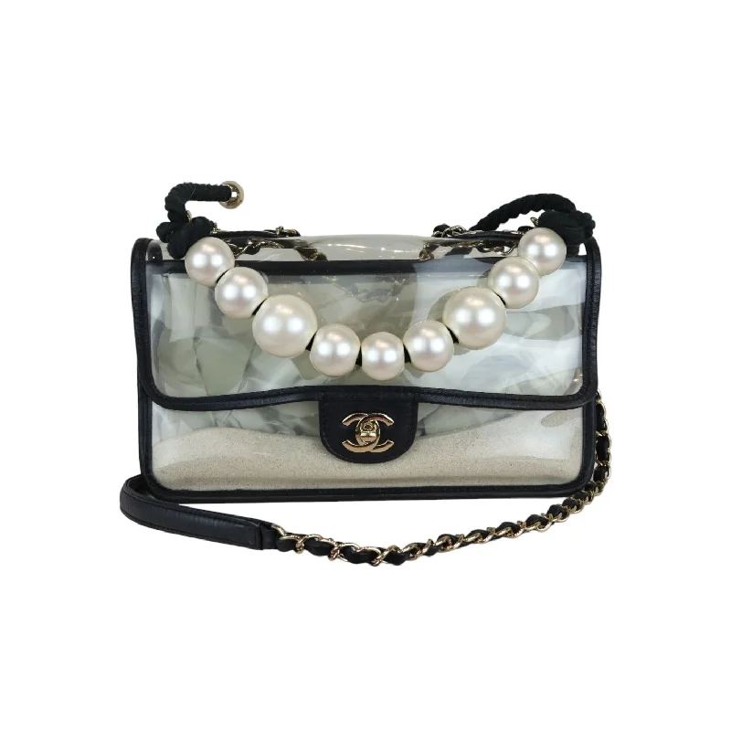 Chanel Chain Strap Handbag for Everyday Use"Sand by the Sea" Runway Pearl Handle Sand Black PVC