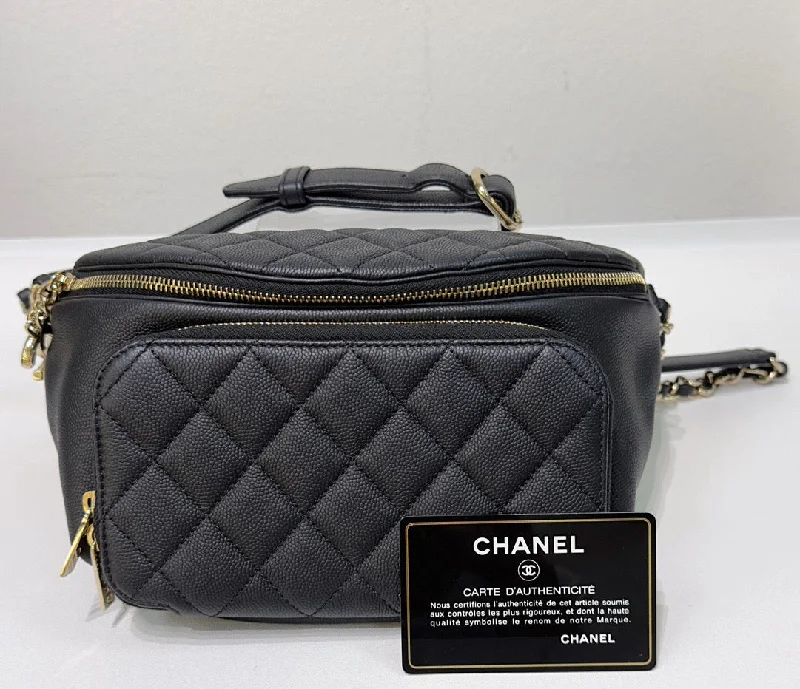 Chanel Quilted Leather Shoulder Bag for FashionistasChanel Black Quilted Caviar Leather Business Affinity Waist Belt Bag