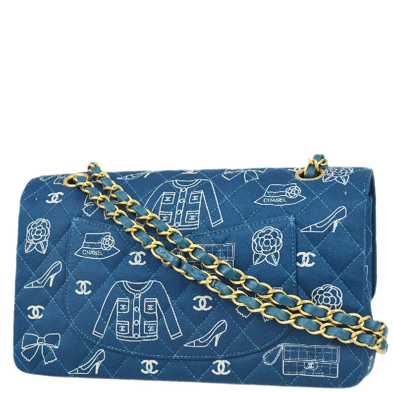 Chanel Chain Strap Handbag for Everyday UseChanel Blue Canvas Icon Medium Classic Double Flap Shoulder Bag