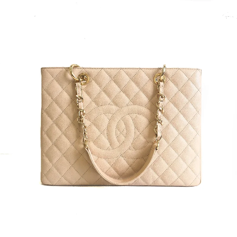 Chanel Handbag with Adjustable Strap for ComfortGST in Beige Caviar Leather with GHW