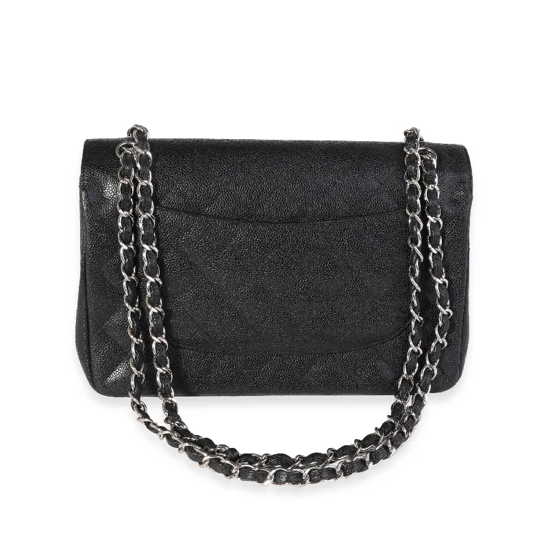 Chanel Quilted Leather Shoulder Bag for FashionistasCHANEL Black Quilted Caviar Jumbo Classic Double Flap Bag