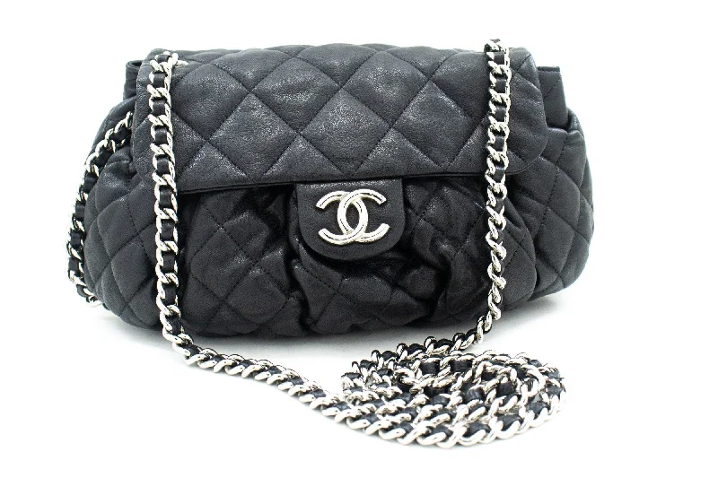 Chanel Vintage Inspired Handbag for Retro LoversCHANEL Chain Around Shoulder Bag Crossbody Black Calfskin Leather