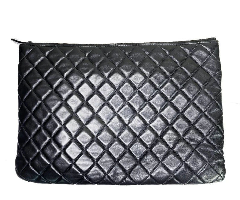 Chanel Limited Edition Handbag for CollectorsCHANEL Black Leather Flap Quilted Large Clutch