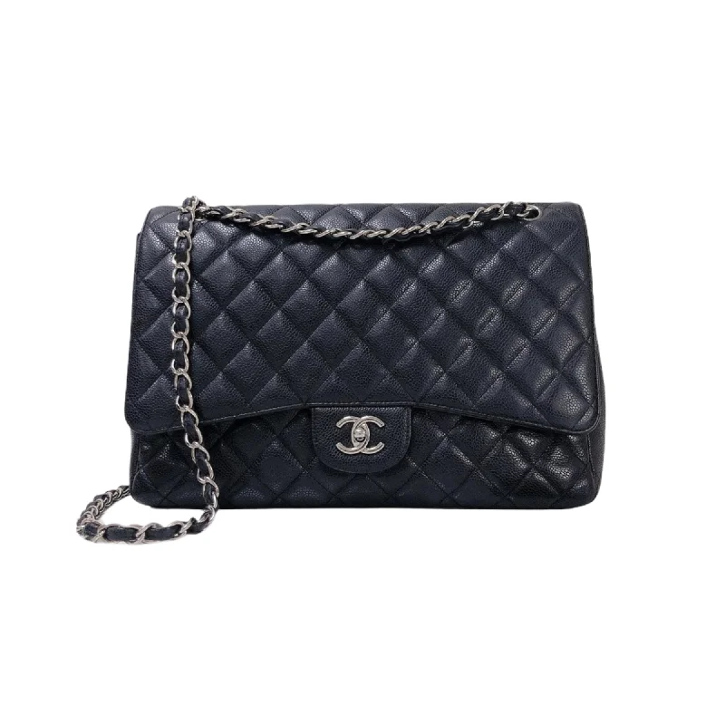 Chanel Classic Flap Bag for Evening PartySingle Flap Maxi in Black with SHW