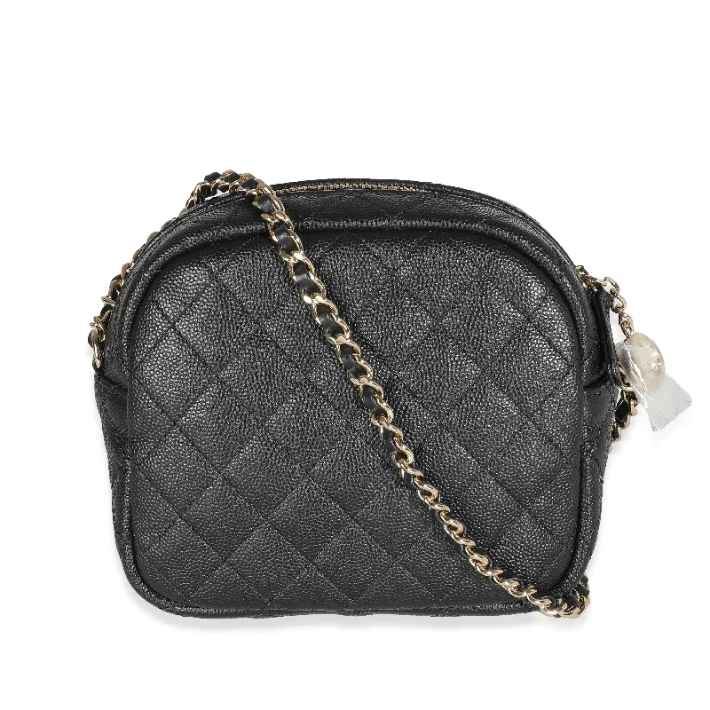 Chanel Designer Handbag with Unique DesignCHANEL Black Quilted Caviar Day Camera Case