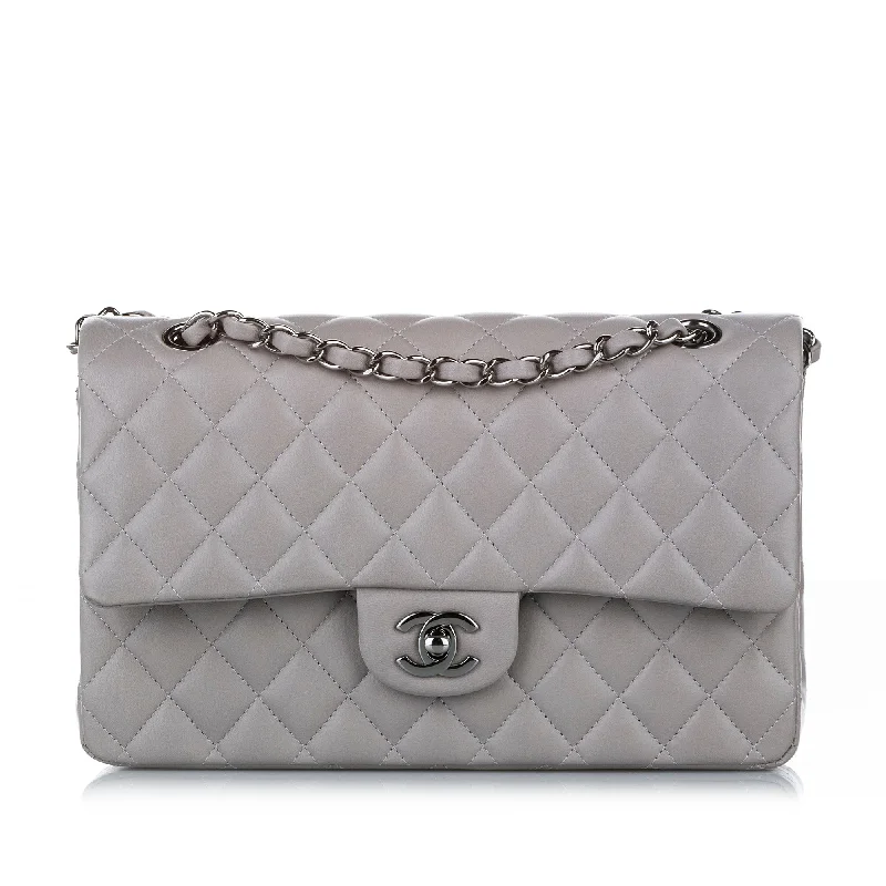 Chanel Classic Flap Bag for Evening PartyClassic Lambskin Leather Single Flap Bag in Gray with SHW