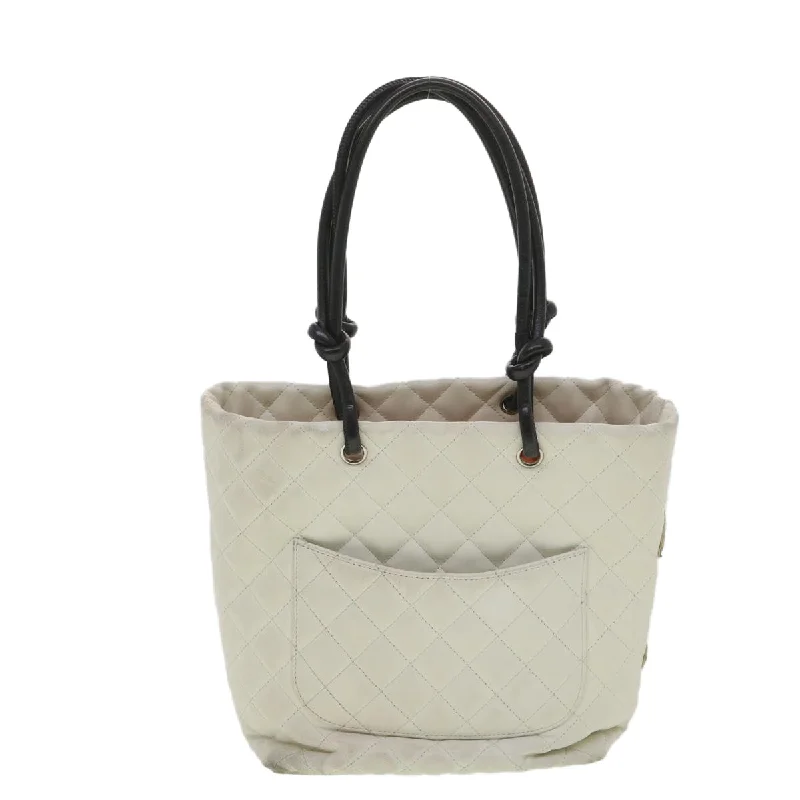 Chanel Vintage Inspired Handbag for Retro LoversCHANEL Cambon Line Tote Bag Lamb Skin White CC  am3907