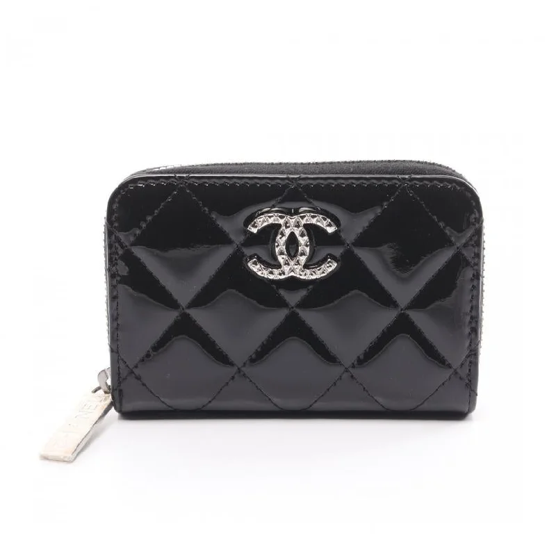 Chanel Handbag with Adjustable Strap for ComfortChanel Brilliant Matelasse Round Fastener Coin Purse Patent Leather Black Silver Hardware 885994