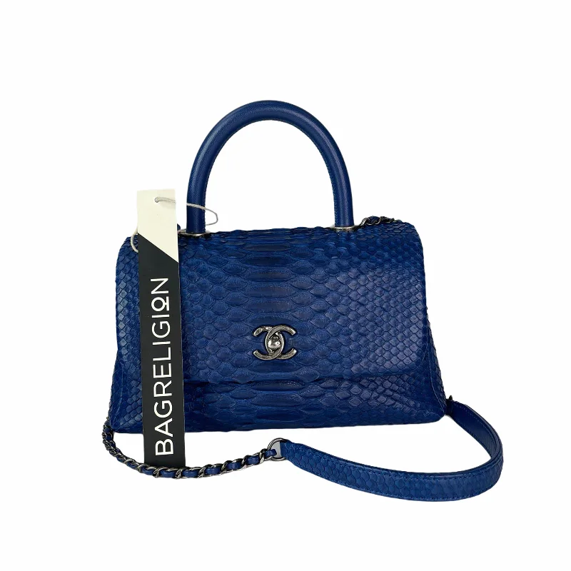 Chanel Quilted Leather Shoulder Bag for FashionistasPython Coco Handle Flap Blue with RHW